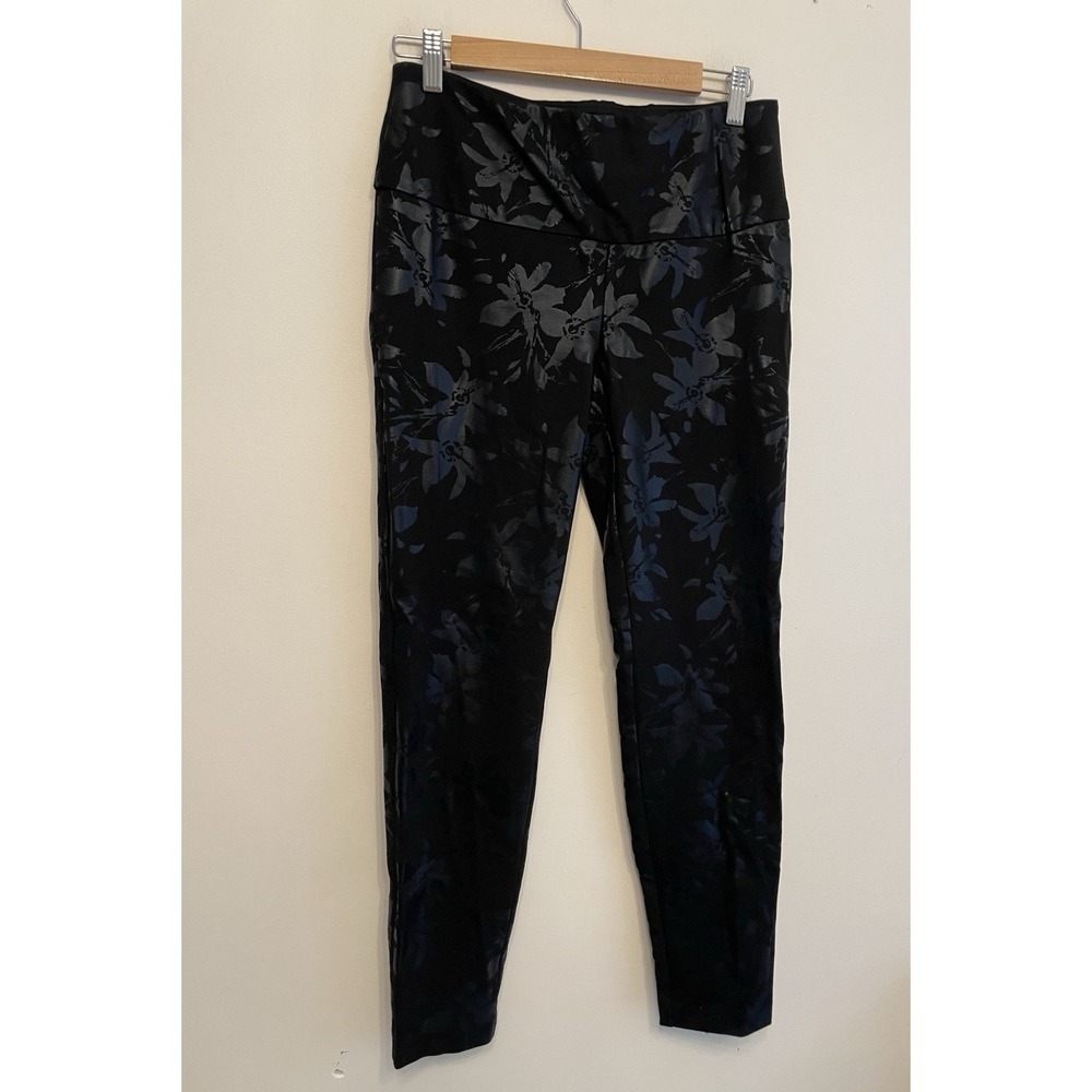 Soft Surroundings Women Size Small Stretch Black Metallic Floral Cropped Pants